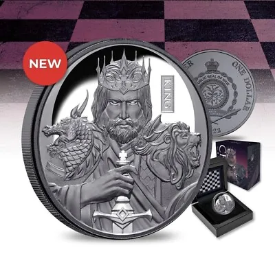 2023 Niue Chess King Lion Dragon 1 Oz .999 Silver Black Proof BoxCOA Mintage 999 • $115