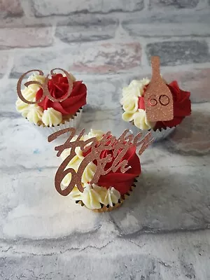 12 Rose Gold Happy 60th Birthday Cupcake Toppers - 3 Design Variety Pack • £4.90