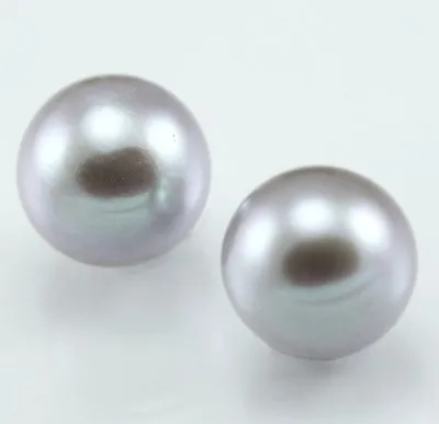 2x Silver Grey Half-drilled Round Freshwater Pearls AAA For Jewellery Making • £10.37
