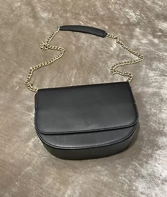 BNWOT Warehouse Black Leather Crossbody/Shoulder Bag With Gold Chain Strap • £12