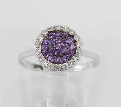 $725 • Buy 14K White Gold Diamond And Amethyst Cluster Promise Cocktail Ring Size