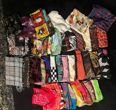 Vintage And Current Lot 43 Scarves Mixed Colors And Sizes Wool Silk Chiffon Poly • $40