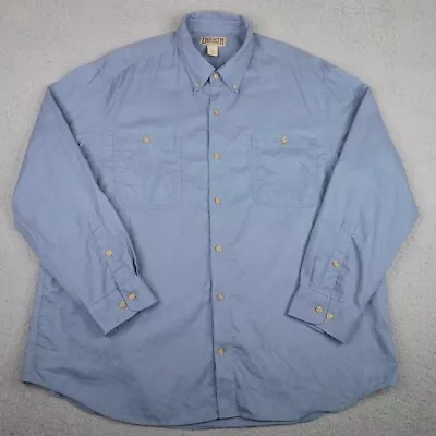 Duluth Trading Shirt Mens XXL 2LX Blue Hemp Blend Long Sleeve Button Down Work • $24.95