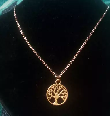 Tree Of Life Necklace Gold Tone 20in Chain • £1.25