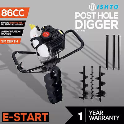  Post Hole Digger 86cc Posthole Earth Auger Petrol Drill Bits Bore 3 Augers 3 Ex • $339