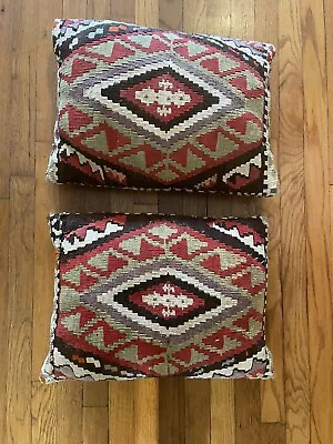 Vintage Kilim Throw Pillows (2) Matching 19 In Long X 15 In Wide Double Sided • $42