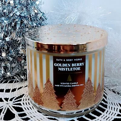 New Bbw Golden Berry Mistletoe 14.5 Oz 3 Wick Scented Essential Oils Candle • $17.60