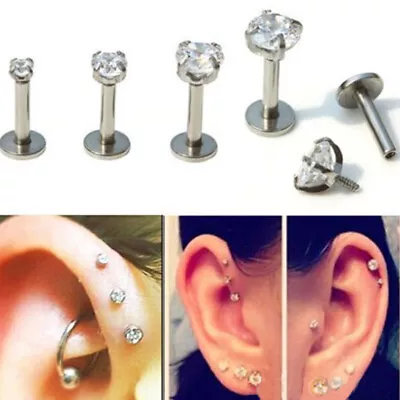 Titanium Steel Piercing Jewelry With Zircon Teeth Lip Nail Long Rod Earrings • $1.59