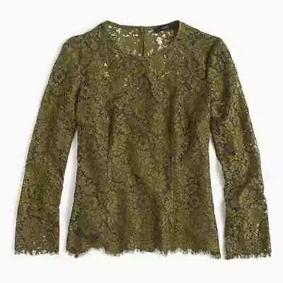 J. CREW Women's NWT 4 Layered Lace Top Built In Cami Back Tie Dark Olive Green  • $61.87