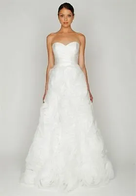 Monique Lhuillier Bliss Organza Rosebud Wedding Ball Gown Dress 10 White BL1206 • $350