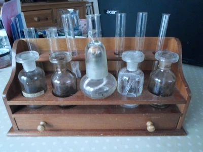 £89 • Buy Antique Mahogany Pharmacy/apothecary/chemist Desktop Bottles/rack