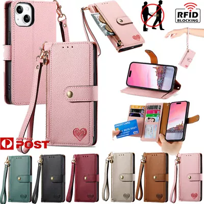 For IPhone 15 14 13 12 11 Pro Max 8 7 Zipper Wallet Case Leather Flip RFID Cover • $19.29