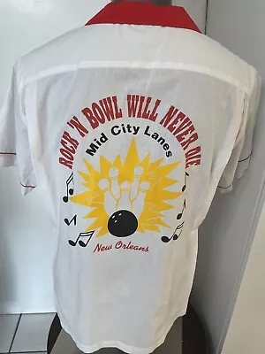 Bowling Shirt Classic Rock ‘n Bowl White Red Size Large New Orleans Adam Custom • $29.99