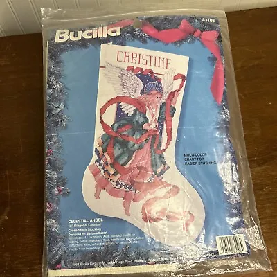 VTG Bucilla Cross Stitch Stocking Kit Christmas  83108 18 Celestial Angel • $19.99