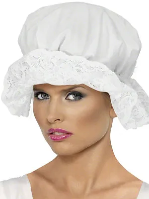 Womens Cotton MOP Hat Costume Bonnet Cap White With Lace Renaissance Christmas • $10.99