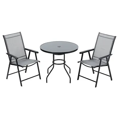 2/4Seater Folding Chairs Patio Garden Coffee Table With Parasol Hole Bistro Cafe • £159.95