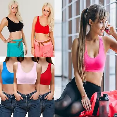 Womens Ladies Comfort Padded Stretch Sports Yoga Bra Top Crop Vest Tank • £4.99