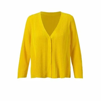 CAbi Sunny Cable Knit Ribbed Yellow Cotton Blend Cardigan Sweater #5637 Sz S EUC • $14.99