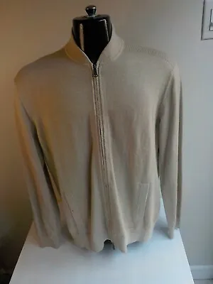 BANANA REPUBLIC Zipper Front Mens Cardigan Sweater Beige Cotton/Cashmere SZ L • $37.46