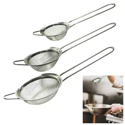 3 Pc Colander Mesh Strainer Handle Fine Sieve Flour Sifter Food Drainer Separate • $7.52