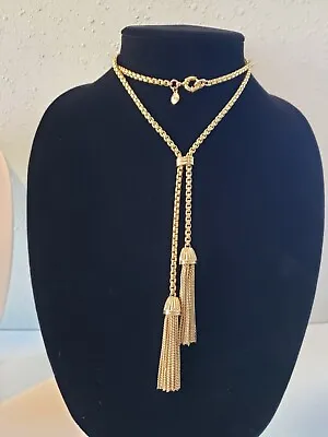 J Crew Lariat  Necklace With Tassels  Gold Tone 28  5  Drop • $26.99