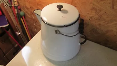 Antique White & Black Enamelware Coffee Pot Boiler No. 6 • $28.99