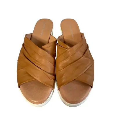 Django & Juliette Women's Sandals.  Tan Soft Leather 'Mignon' Mules Wedges. 39 • $50