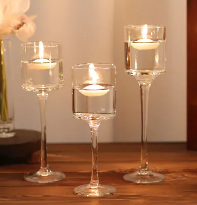 Set Of 3 Elegant Glass Tea Light Candle Holders Wedding Table Centrepiece D • £12.94