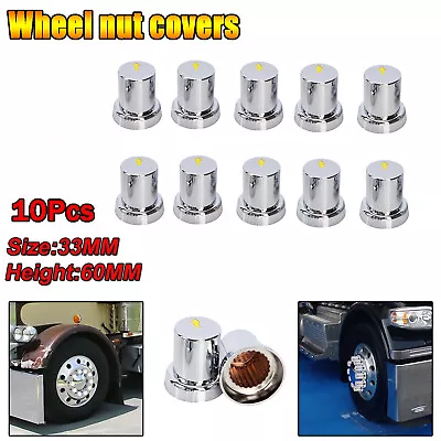 10PCS 33mm Safety Arrow ABS Wheel Nut Covers Caps Chrome For Heavy Duty Trucks • $38.36