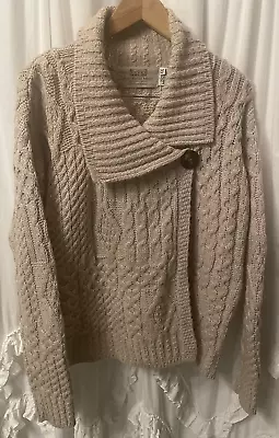 Aran Sweater Market Fisherman Knit Crossover Sweater  Merino Wool XXL Oatmeal • $40