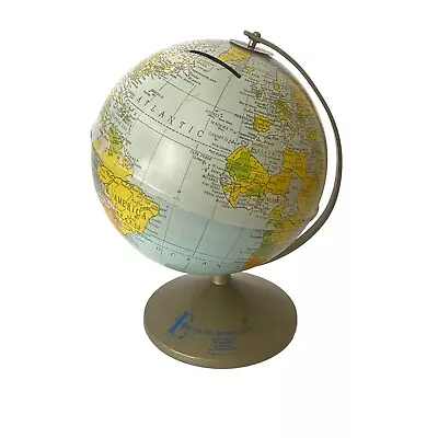 Replogle Globes Tin Metal Bank 6  Globe Erie County Savings Promo Gift VTG 1960s • $45