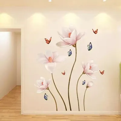 Large Flowers & Butterflies Wall Stickers 3D Vinyl Art Decals Mural Home Decor • $8.40