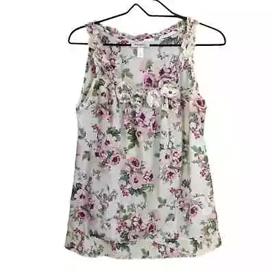 Dressbarn Floral Vintage Print Top Sleeveless Round Neck Smocked Waist Small • $15