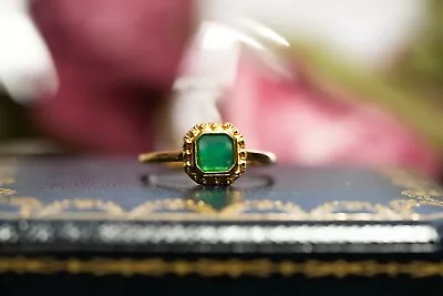 Green Agage Gold Vintage Ring Chrysoprase Square Crystal Princess Jewelry Gift • $58