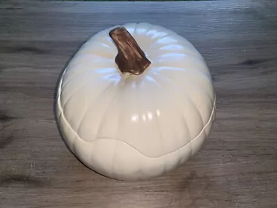 Pottery Barn Barbara Eiger Ceramic White Pumpkin 10” Lidded Bowl Cookie Jar • $24.95