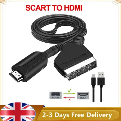 SCART To HDMI Converter Audio Video Adapter For HDTV Sky Box STB Plug HD TV DVD • £7.89