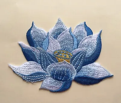 Blue Lotus Flower Iron On Sew On Embroidered Patch Appliqués Badge • £3.99