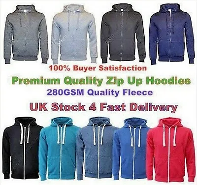 Mens Plain Full Zip Up Hoodie Adult Sweatshirt Hooded Fleece Zipper Hoody Top U • £12.99