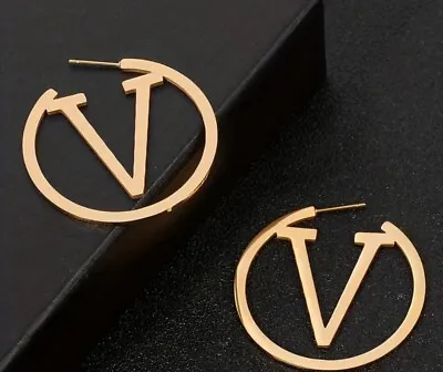 Oversized V Shaped Round Designer Inspired Earrings  • $22