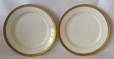 TWO Lanternier Limoges Salad Dessert Plates Gold Encrusted 7-3/4  • $19.99