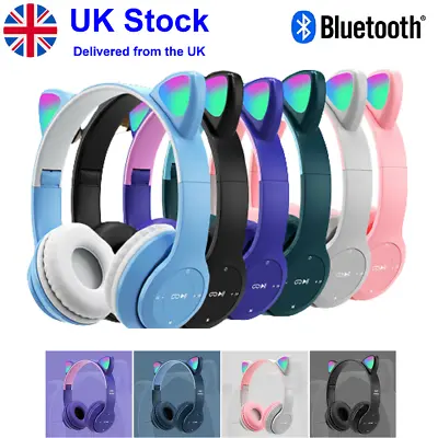 £10.49 • Buy Kids Children Headphones Wireless Bluetooth Headset LED Lights Cat Ear Earphone