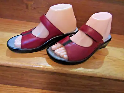 $295 Mephisto Mobils Sandals Shoe Slides France Red Maroon Cork Leather 38 8 M • $35