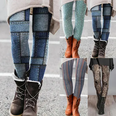 Ladies Leggings Casual Printed Stretchy Holiday Bottoms Pants Trousers PLUS SIZE • £11.03