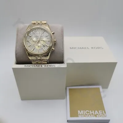 Michael Kors MK8579 Lexington Gold Tone Crystal Bracelet Chronograph Men's Watch • $119