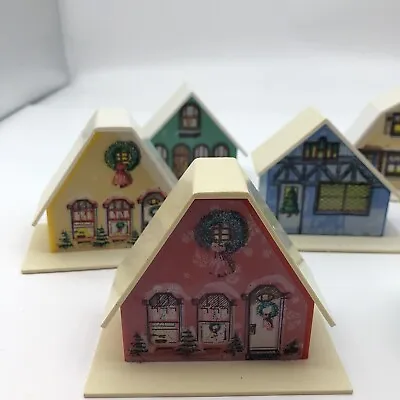 Vintage Christmas Light Covers Alpine Putz Houses 7 Piece Set • $17.24