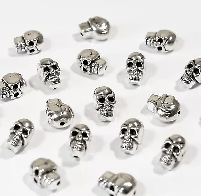 20 X Mini Skull Beads Spacer Charms 9mm X 6mm Silver Tone Metal Halloween Craft • £3.99