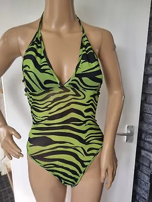 NaaNaa Lime Zebra Print Halter Neck Bodysuit - Size 6 • £19.99
