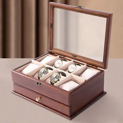 Mens 8 Grids Wooden Watch Display Case Jewelry Collection Storage Holder Box  • $37