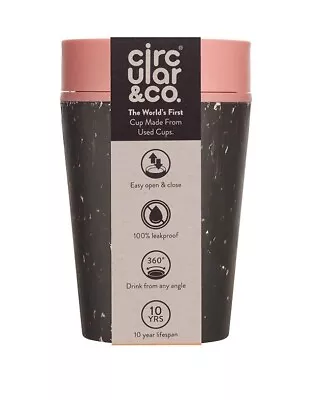 Circular&Co REUSABLE ECO Sustainable TRAVEL COFFEE CUP BLACK GIGGLE PINK New • £12.99