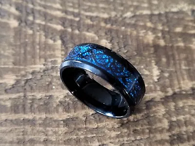 8mm Mens Tungsten Carbide Two Tone Celtic Dragon Blue Wedding Band Ring Sz 9 • $11